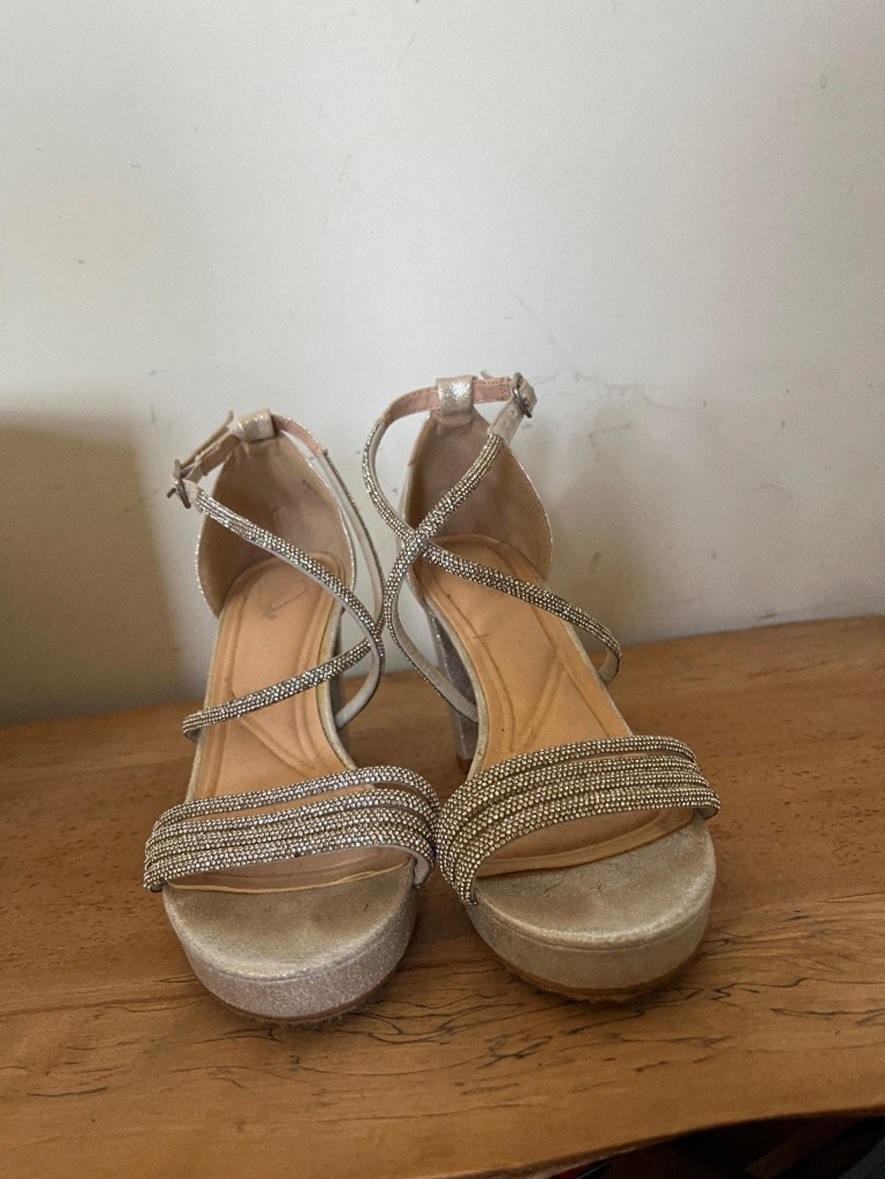 Windsor Silver Block Heels w/ Bedazzled straps